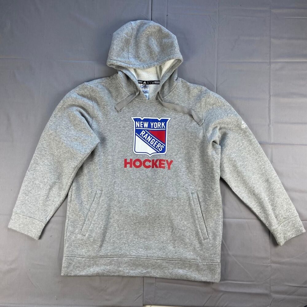 Adidas Men's L Gray New York Rangers Hockey Pullover Hoodie Nhl Graphic Hooded